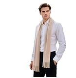 LA FERANI Herrenschal Kaschmir dünn stilvoll Herbst Winter 185x65 elegant stilvoll für formelle Anlässe geschmeidig Kaschmirschal beige Halstuch Wollschal Wolle Uni Farbe (Beige)