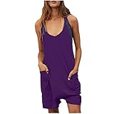 EMATOP Damen Lässige Kurz Latzhose Baggy Casual Jumpsuit Elegant Sommer Overall Einfarbig Baumwolle Playsuit Locker V-Ausschnitt Einteiler Onesie mit Taschen Arbeitshose Leicht Sport Shorts