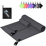 Jokisa Mikrofaser Reisehandtuch Set - 180X90cm Camping Handtuch +80X40CM Handtücher Klein, Schnelltrocknend & Kompakt Handtuchset für Camping Trekking Reise (Dunkelgrau)