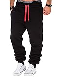 REPUBLIX Herren Sporthose Jogger Jogginghose Sweatpants Trainingshose R0704 Schwarz/Rot M