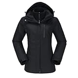 OutPro Skijacke Damen 3 in 1 Winterjacke Wasserdicht Winddicht Funktionsjacke Winterjacke Herausnehmbare Fleece Innenschicht Outdoor Wandern，Schwarz XXL