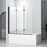Duschwand für Badewanne 120x140cm Schwarzes Faltbar Badewannenaufsatz 3-teilig, Glas Klappbar Duschabtrennung für Badewanne aus mit 6mm ESG Nano Beschichtung Sicherheitsglas