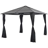 Artikel-Gazebo mit Vorhang, Aluminium, 3 x 3 m, Schwarz, Rasen & Garten, Outdoor-Wohnen, Outdoor-Strukturen, Vordächer & Pavillons