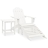 Adirondack Gartenstuhl mit Ottomane und Tisch, massives Tannenholz, weiß, Terrasse, Outdoor, Sessel, Liege, Möbel für Feuerstelle, Strand, Pool, Veranda