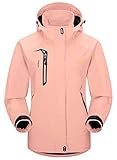 YSENTO Damen Wanderjacke Wasserdicht Outdoor Jacke Leicht Windbreaker Übergangsjacke Regenjacke Softshell Funktionsjacke(Rosa,2XL)