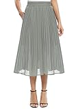EXCHIC Damen Lässig Chiffon Elastisch Taille Eine Linie Falten Midirock mit Tasche (L, Dunkelgrau)