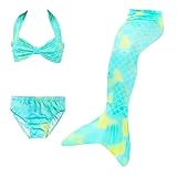 Lässige Badebekleidung für Mädchen, Bikini-Badeanzug, 3-teiliges Set für Kinder, Mädchen, Cosplay(Mint Green,140)