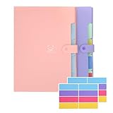 2 Stück Dokumentenmappe A4, Erweiterbare Fächermappe mit 5 Fächern und 2 Blättern Klebeetiketten Ordnungsmappe für Schule Zuhause Bürobedarf