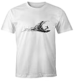 Neverless Herren T-Shirt Surfer Surfing surfen Surfboard Wave Welle Wellenreiten Urlaub Meer Ozean Surfer Boy Silhouette Slim Fit weiß L