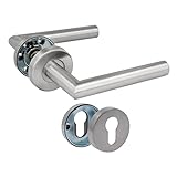 Amig - Türdrücker-Set mit Rosette Mod. 7RBX | Türgriffe aus Edelstahl | Für Innen- und Außentüren | Ergonomische Handkurbel | Inkl. Schrauben | Türklinke Außentür | Silber, 35/45, Edelstahl