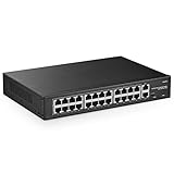 24 Port PoE Switch, 10/100Mbps PoE+ Ports, 2 Gigabit Ethernet Uplink, IEEE802.3af/at, Max 300W, VLAN & PoE Extend 250m, RackMount Fanless Unmanaged Ethernet Switch