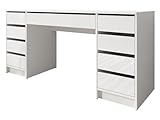 Mirjan24 Schreibtisch Ada Bis, 9 Schubladen Schülerschreibtisch Computertisch B:H:T 154x76x55cm, Kinderschreibtisch Arbeitstisch PC-Tisch Jugendzimmer Kinderzimmer (Weiß/Weiß Hochglanz)