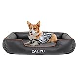 CALIYO Orthopädisches Hundebett Kleine Hunde – Hundekissen aus Kunstleder, Wasserdicht & Waschbar, Memory Foam Hundesofa mit 4 Rändern, Hundematte 85×63×20 cm, Schwarz