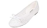 Feversole, runde Spitze, Ballerinas, Häkelschuhe, flach, bequem, atmungsaktiv, Weiá (Weiß, Spitzenstoff), 39 EU