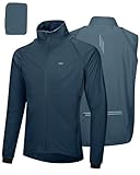 33,000ft Fahrradjacke Herren Wasserdicht Atmungsaktiv UV-Schutz Leicht Fahrradweste mit Abnehmbaren Ärmeln, Reflektierend Regenjacke Laufjacke Packbare Jacke für Männer Mitternachtsblau XL