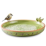 Navaris Vogeltränke Keramik groß - Vogeltränke frostsicher - Trinkschale für Vögel - Design Schale - Vogelbecken für den Garten oder Balkon - grün