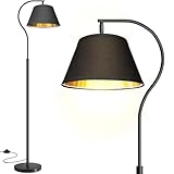 BBHome Stehlampe Wohnzimmer, Bogenlampe mit Lampenschirm & Fußschalter, Modern Standleuchte mit 3 Farbtemperatur 9W Glühbirne, 170cm E27 Stehleuchte für Wohnzimmer, Schlafzimmer, Büro (Schwarz-Gold)