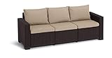 Allibert by Keter Gartenlounge Sofa California 3-Sitzer, braun/warm taupe, inkl. Sitz- und Rückenkissen, Kunststoff, runde Rattanoptik, 199 x 68 x 72 cm