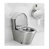 Commercial Gold 304 Edelstahl-WC – Doppelspülung, geruchsresistent, kompaktes Siphon-Design, Anti-Freezing, perfekt für kleine Badezimmer (silberfarbener Bodenablauf)