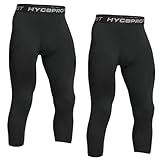 HYCOPROT 2er Pack Herren 3/4 Kompressionshose Schnelltrocknende Laufhose Tights Sport Leggings Atmungsaktiv Funktionsunterhose Tight Hose für Basketball Fitness Joggen (Black, L)