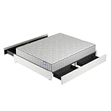 Set aus Matratze + Bett mit Schubladen (160 x 200 cm) – Matratze Orionis Memory-Schaum Dicke 16 cm + Bett mit Schubladen aus cremeweißem Stoff mit Lattenrost aus Holz, viel Stauraum