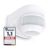 SSC-LUXon KELEA Bewegungsmelder Weiss aussen & innen Aussenbereich IP54 für Wand, Decke & Ecken - PIR Sensor bis 12m Winkel 180° & 360° schwenkbar mit Dämmerungssensor