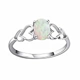 Fycakly Ovale weiße Opalringe aus 925er Sterlingsilber mit Edelsteinschmuck für Damen Elegante Ringe Damen (Silver, A)