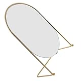 NOLITOY 13 Zoll Ovaler Schminkspiegel mit Metallständer Hochauflösender Kosmetikspiegel für Schlafzimmer und Schreibtisch Goldfarbener Tischspiegel mit Geräumiger Oberfläche für Make Up