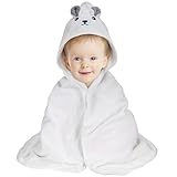 Huiguli Kapuzenhandtuch Baby, 80 x 80 cm Babyhandtuch mit Kapuze Baby Badetuch, Babyhandtuch mit Tierohren für Neugeborene, Weiß