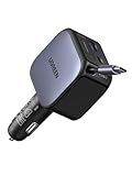 UGREEN Nexode 60W 3-Port Zigarettenanzünder USB-C Ausziehbares Auto Ladegerät 30W integriertes USB C Kabel Auto zubehör KfZ 12V Adapter für iPhone 17/16/15, iPad, Galaxy S25/24, GPS und mehr