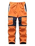 Yenwits Kinder Softshellhose gefüttert Skihose wasserdicht Thermohose Wanderhose Trekkinghose Schneehose Winter Outdoorhose Cargohose für Jungen und Mädchen（9056，Orange,104-116