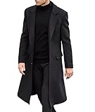 ECDAHICC Herren Casual Slim Fit Wollmantel Lange Jacke Kerbkragen Trenchcoat Einreihiger Mantel Winter Warm Outwear(BL,M)