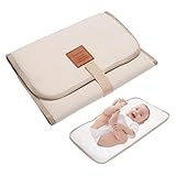 Wickelunterlage Unterwegs, Faltbare & Tragbare Wickelunterlage, Wickelunterlage Waschbar, Wasserdichte Wickelunterlage für Babys, Leicht & Platzsparend, Perfekt für Reisen & Zuhause (Beige)