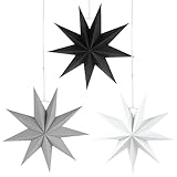 Faltstern Weihnachten, 3 Stück Stern zum Aufhängen, Papier Stern Dekoration Faltsterne Weihnachtsstern Deko, Sterne Papier zum Weihnachtsbaum für Haus Partys Hochzeiten(Schwarz Weiß Grau)