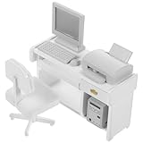 TOYANDONA 1 Set Holz Computer Drucker Dekorationen Zubehör Miniatur-Büroschreibtisch Modell Mini-Büroschreibtisch Schreibtisch Spielzeug Miniatur-Büromöbel Weiß