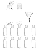 QWORK® 12 Stück 50 ml Reiseflaschen Set, Kunststoff Reiseflaschen Für Toilettenartikel, Transparent, Mit Kleinem Trichter Für Shampoo, Duschgel, Lotion, Make Up Entferner