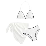 Bikini Teenager Mädchen 3-teiliges Bikini-Sets Sport Badeanzug Verstellbare Bikini Oberteil mit Triangel Bikinihose und Rock Sporty Sommer Strand Bademode Badebekleidung für 8-14 Jahre
