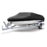 NEVERLAND Bootsplane Abdeckplanen Boote - Bootspersenning 4000PA 420D Oxford Abdeckplanen Für Boote Bootspersenning Boot Persenning Bootspersenning Schutz Cover Schwarz V-Rumpf Boat Cover 17ft-19ft