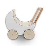 Rijoka Puppenwagen aus Holz – Lauflernwagen für Babys – Kinderwagen aus Holz – 50x30x45cm