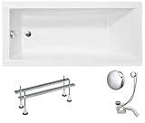 VBChome Acryl Badewanne 160x70 cm Weiß Rechteck Wanne Siphon Wannenfüße Design Modern Ablaufgarnitur in Chrom