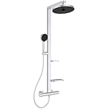 Ideal Standard Ceratherm Alu+ freiliegendes Duschsystem, mehrere Duschfunktionen, Thermostatfunktion, Wasser- & Energieeinsparung, Kernelemente aus Aluminium, in silberfarbener Ausführung
