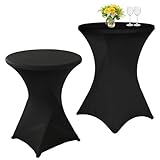 Stretch Stehtisch, 2 Stück Schwarz Stretch Husse, Ø 80-85 cm Stehtisch Hussen, Elastische Tischdecken, Dehnbarer Tischüberzug, für Gängige Bistrotische und Stehtische