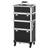 Yaheetech 3 in 1 Friseurkoffer Alu Kosmetikkoffer Trolley Beautycase Koffer Trolley mit Schlösser und Tragegurt, Schwarz