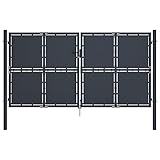 vidaXL Gartentor Gartentür Hoftor Hoftür Gartenpforte Zauntor Zauntür Doppeltor Tor Garten Zaun Pforte Doppelflügeltor Stahl 300x125cm Anthrazit
