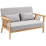 HOMCOM Zweisitzer 2-Sitzer Sofa, Doppelsofa mit Armlehne, Polstersofa mit Samtoptik, Kissen, Loveseat für Wohnzimmer bis 200 kg Belastbar, 130 x 75 x 78 cm, Grau