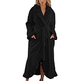 Generisch Bademantel Damen Frottee, Flanell Fleece Morgenmantel Damen Plüsch Weich Hausanzug Warme Bequem Frottee Schlafanzug, S-XL