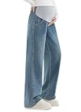 Alled Schwangere Jeanshosen, Damen Umstandshose Jeans Weite Beine Dehnbare Verstellbare Taille, Mutterschaft Jeans Lose mit Taschen Lounge Hosen