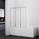 MARWELL Badewannenfaltwand Moon 120x130 cm – 3-teilige faltbare Duschabtrennung für Badewanne – Kunststoff mit hochwertigem weißem Aluminiumrahmen – Faltwand für Badewanne