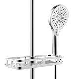 WENKO Duschablage Libertà Chrom, Duschregal mit Haken und Duschkopfhalter aus Kunststoff, Anbringung ohne Bohren an bestehender Duschstange, 28,5 x 4 x 11,5 cm, Silber glänzend