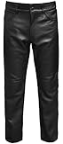 Skintan Herren Motorrad Lederhose Klassische Biker Jeans Leder Hosen Schwarz - L34 W36